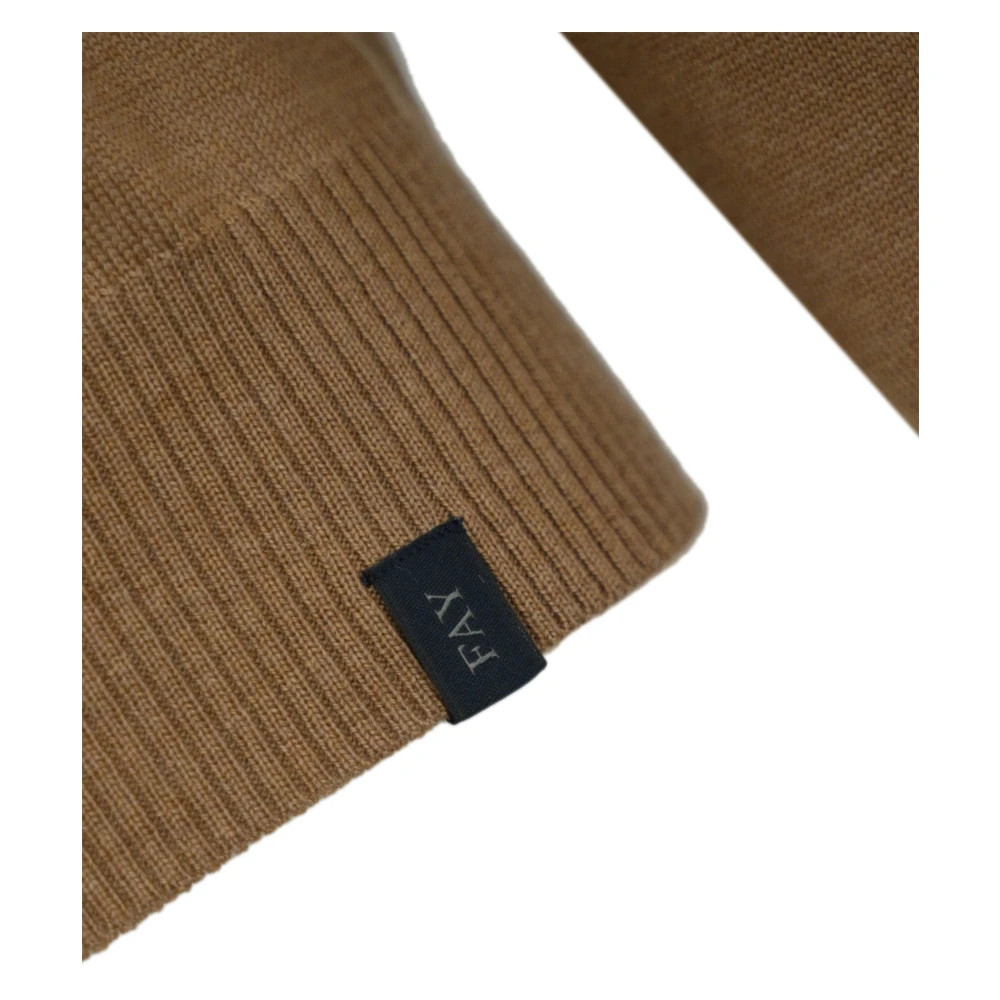 Fay Bruine Wollen Trui Geribbelde Kraag Manchetten Brown Heren