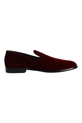 Röda Velvet Slip On Loafers Skor