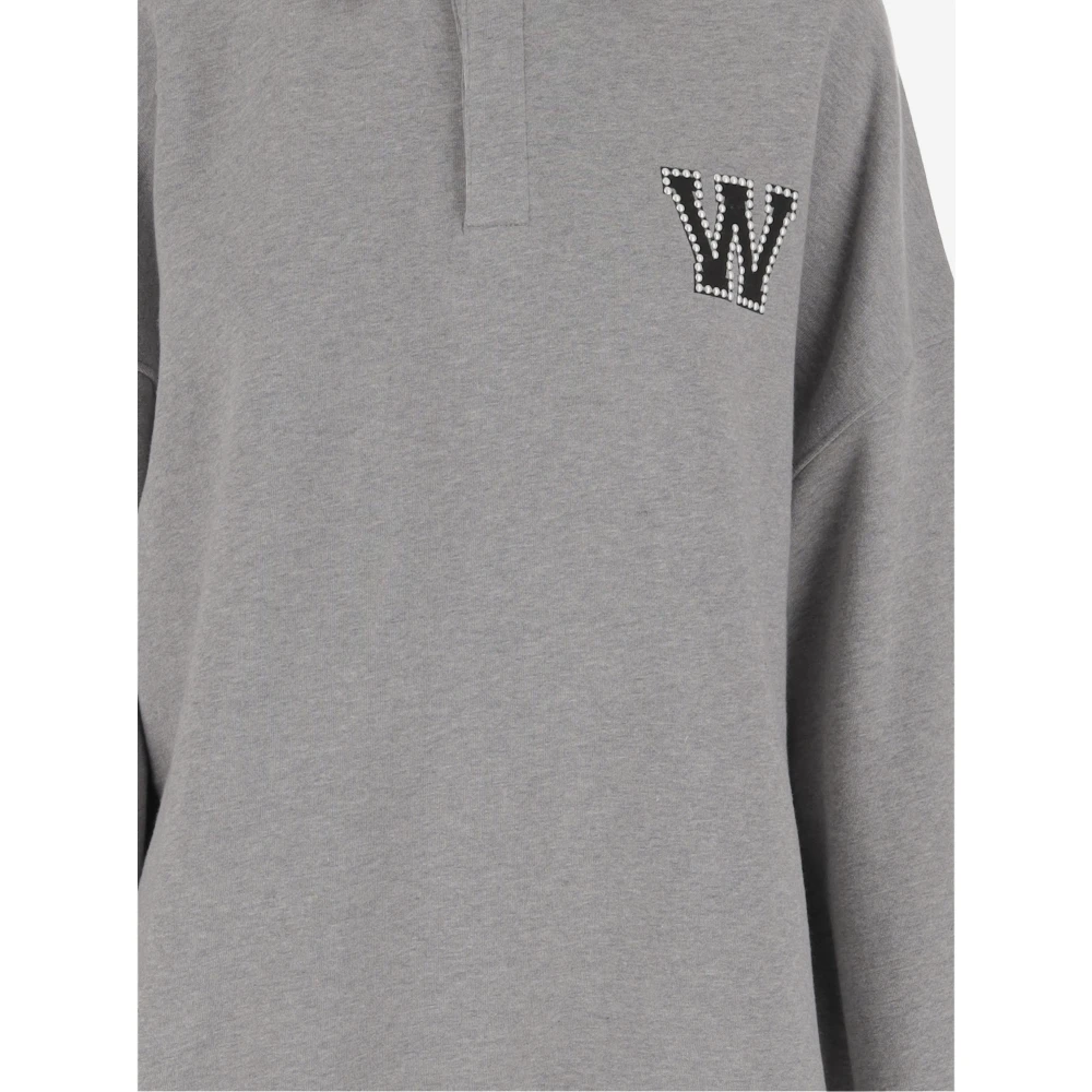 We11Done Grijze Katoenen Logo Sweatshirt Polo Kraag Gray Heren