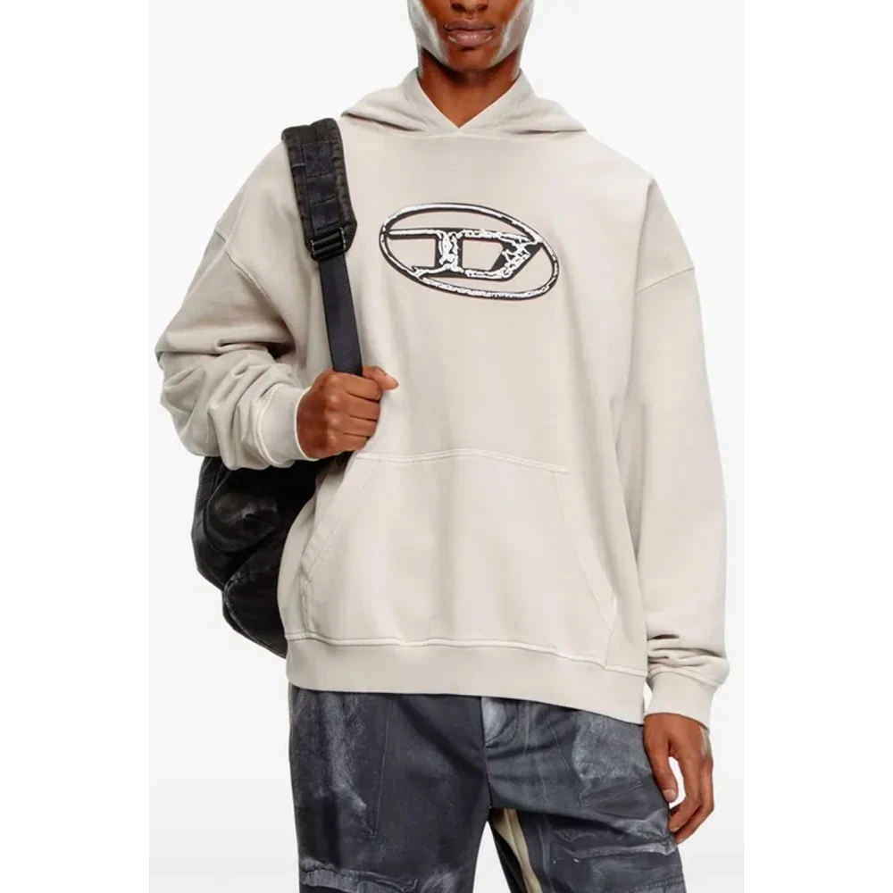 Diesel Geborduurde hoodie met voorzak Beige Heren
