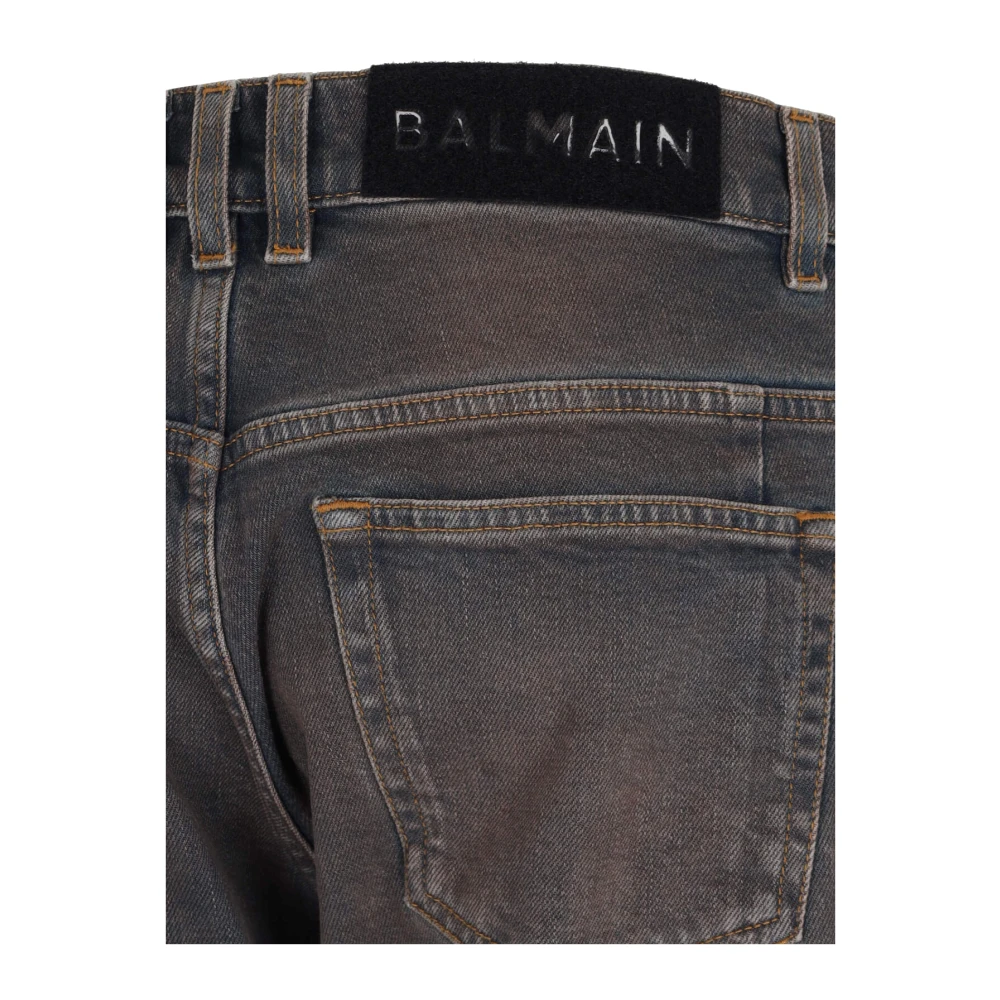Balmain Slim Bruin Denim Jeans Retro Logo Brown Heren