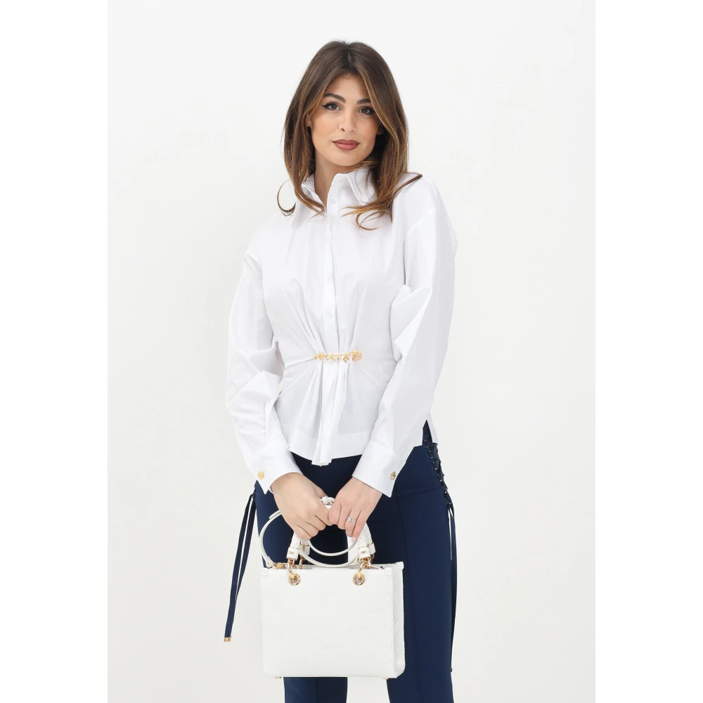 Elisabetta Franchi Wit Gestreept Overhemd met Lange Mouwen White Dames