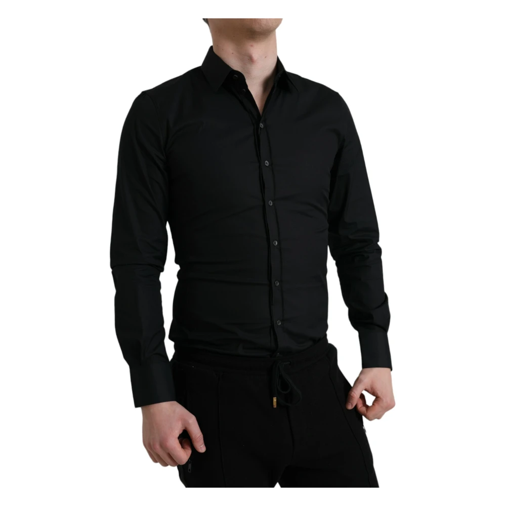 Dolce & Gabbana Elegant Zwart Slim Fit Italiaans Overhemd Black Heren
