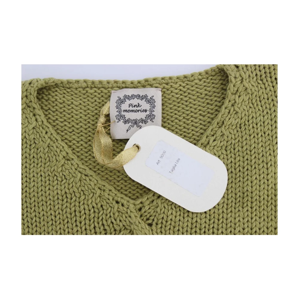 Pink Memories Groene Gebreide Mouwloze V-hals Vest Green Dames
