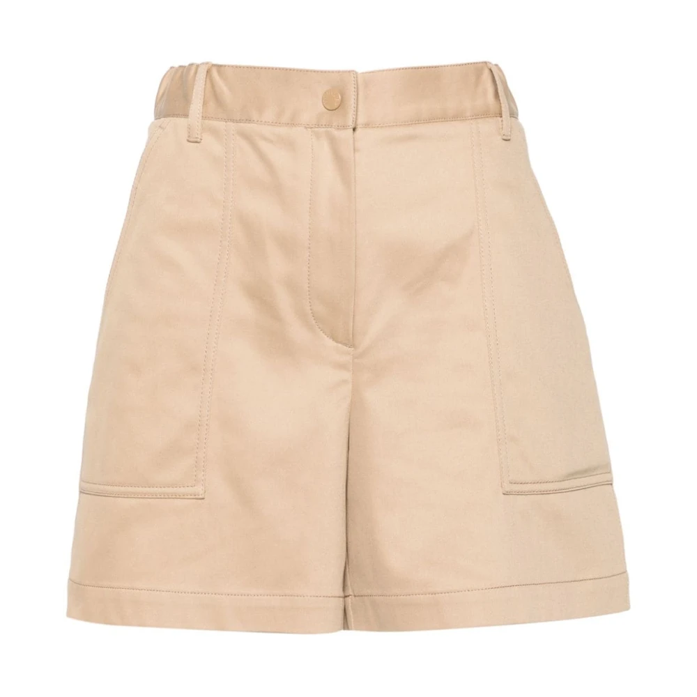 Moncler Bruine Logo Patch High-Waisted Shorts Beige Dames