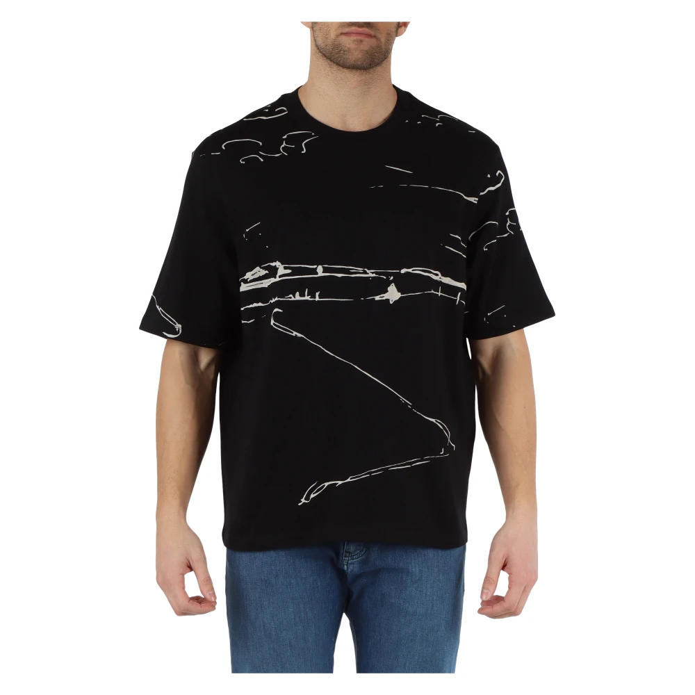 Emporio Armani Zwaar katoenen T-shirt met logo borduursel Black Heren