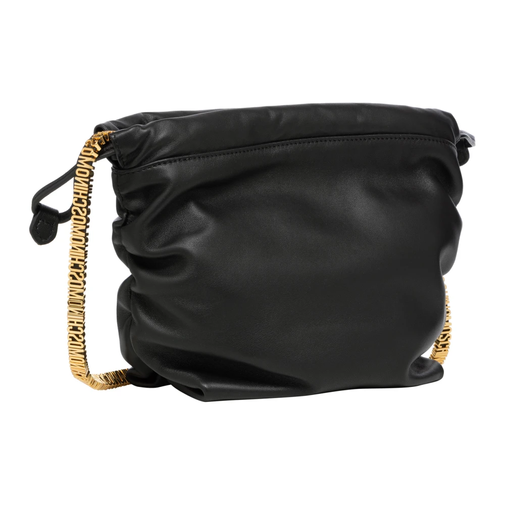 Moschino Mini Lettering Bucket Tas met Magneetsluiting Black Dames