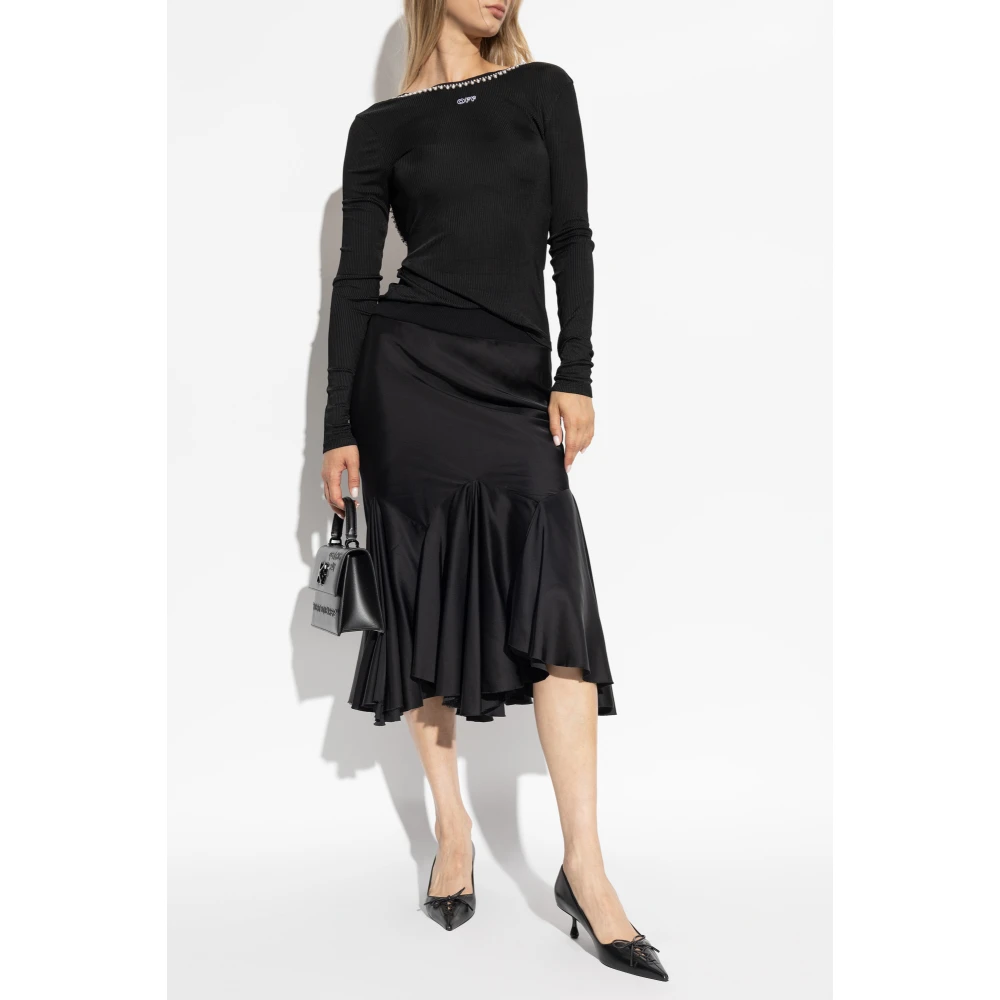 Off White Top met logo Black Dames