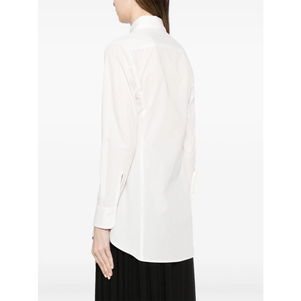 Yohji Yamamoto Asymmetrische Geknoopte Witte Katoenen Overhemd White Dames