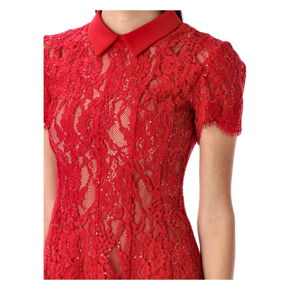Self Portrait Rode Pailletten Kant Mini Jurk Red Dames