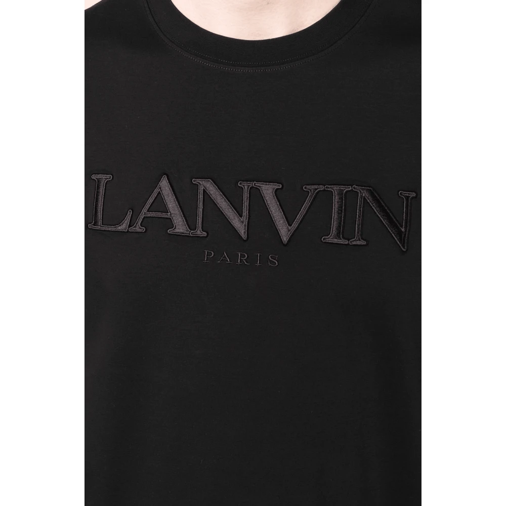 Lanvin Zwart Geborduurd Tee-Shirt Parijs Black Heren