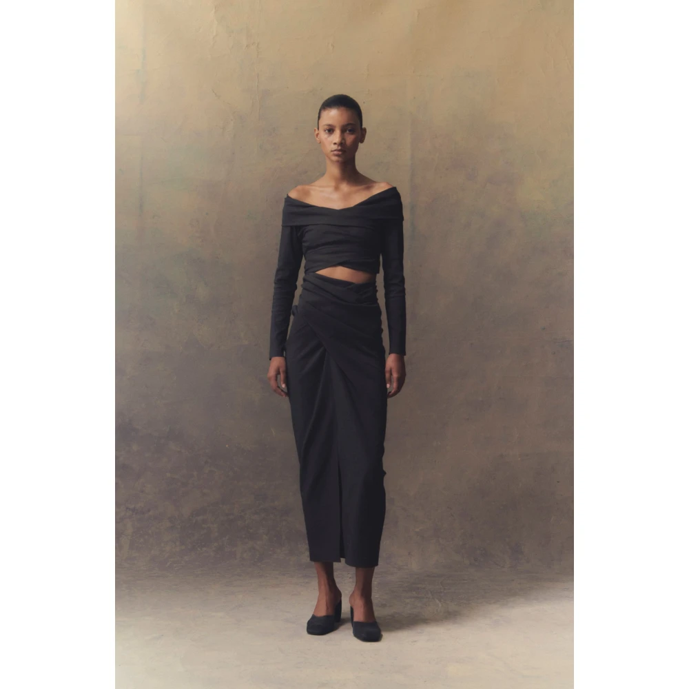Cortana Mira crop top in hennep en viscose grafiet Black Dames