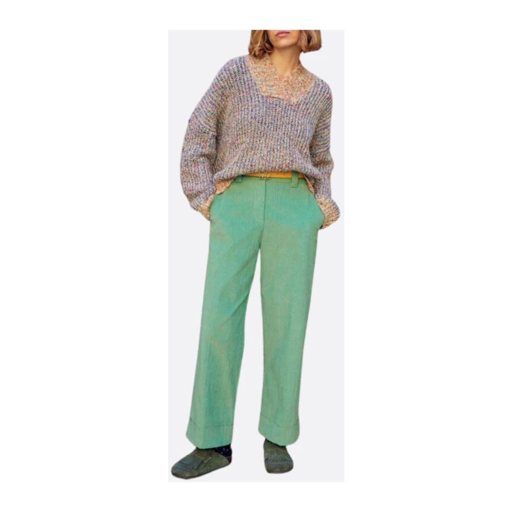 Momoni Velvet Straight-Leg Chinos Green Dames