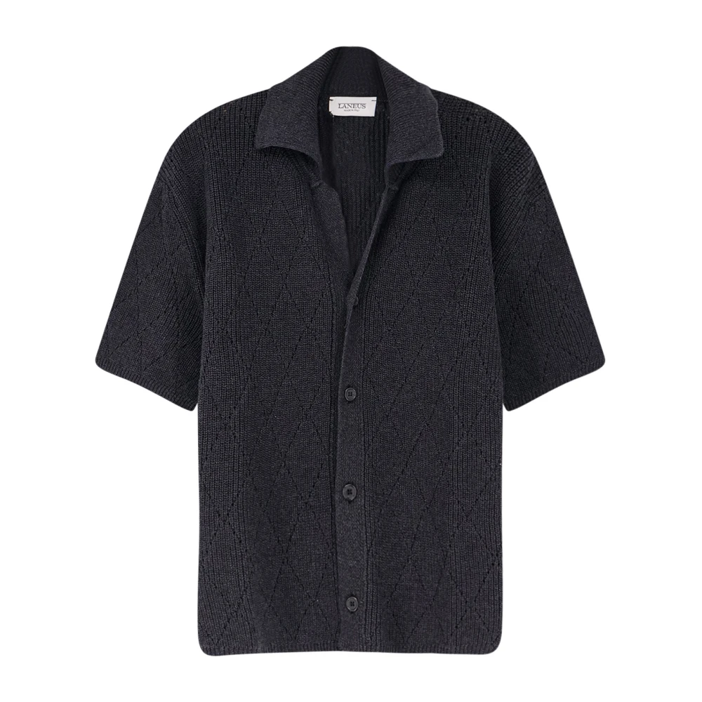 Laneus Men's Black Short-Sleeve Cardigan - Cardigans - Xl - Knitwear