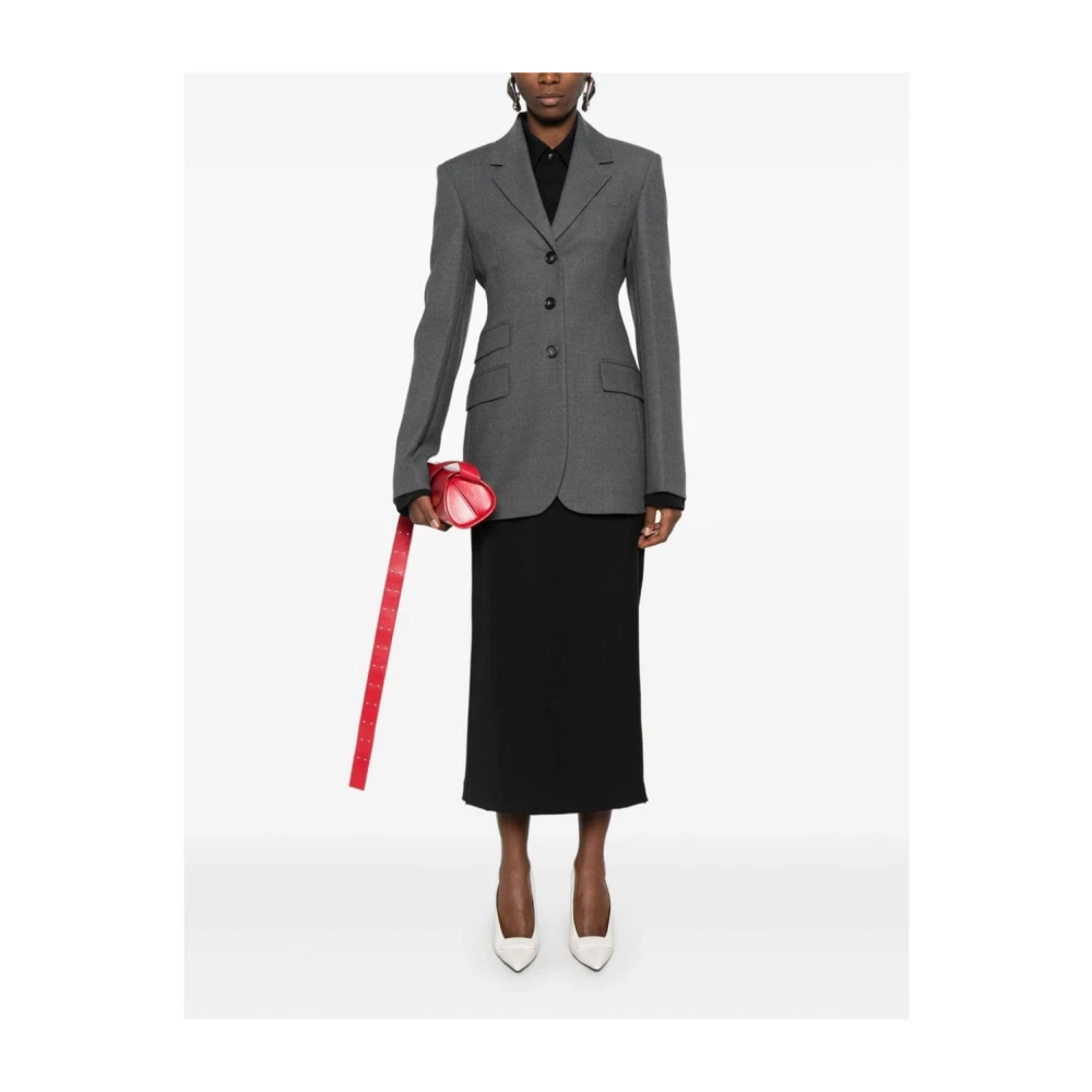 SPORTMAX Grijze Wollen Blend Textuur Jas Gray Dames