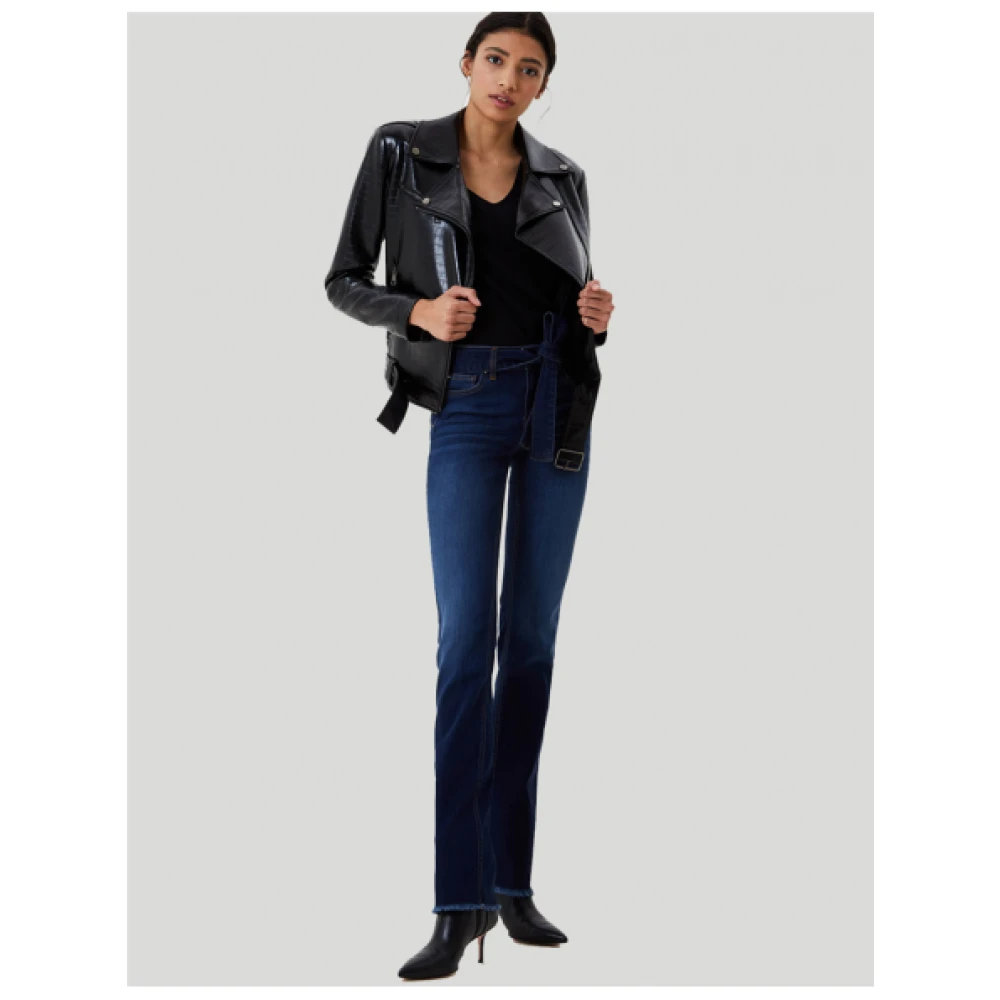 Liu Jo Flare Cut Raw Denim Jeans met Franje Zoom Blue Dames