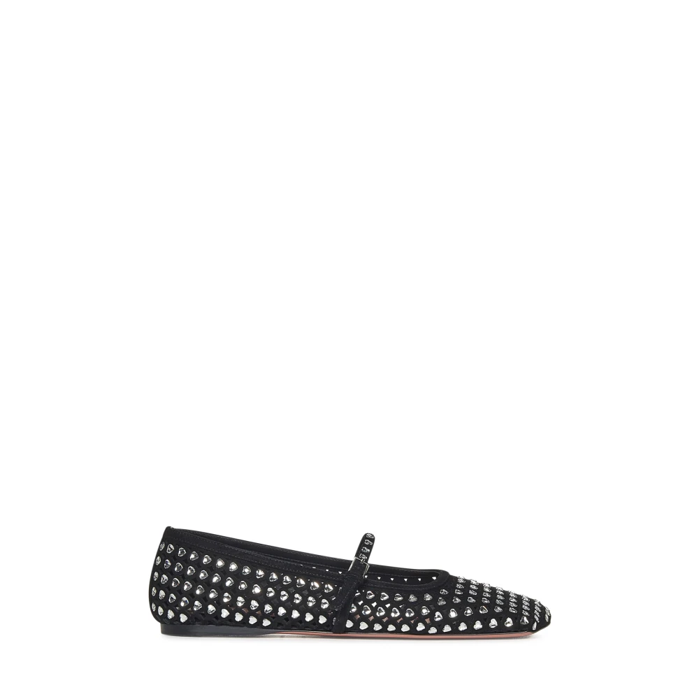 Amina Muaddi Women's Black Ane Crystal Heart Ballerina Flats