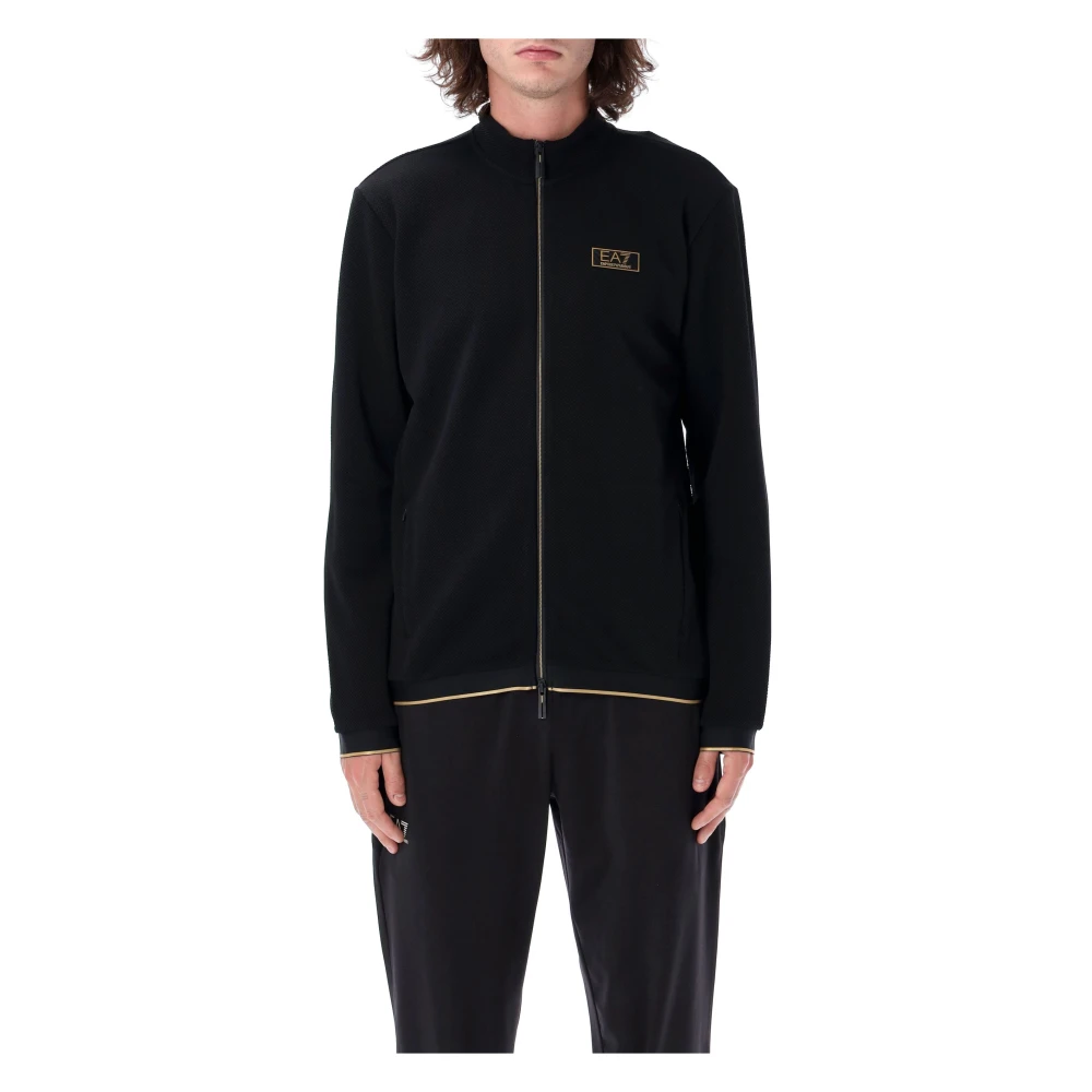 Emporio Armani EA7 Zwarte Gebreide Trui Sweatshirt Gouden Label Aw24 Black Heren