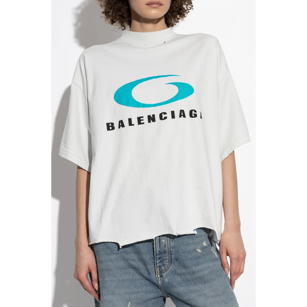 Balenciaga Loop Sports Icon Cropped T-shirt White Dames