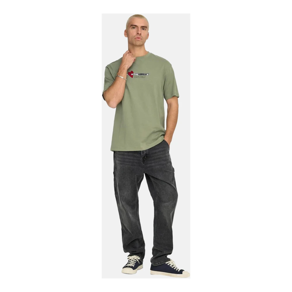 Only & Sons Casual Katoenen T-shirt voor Mannen Green Heren