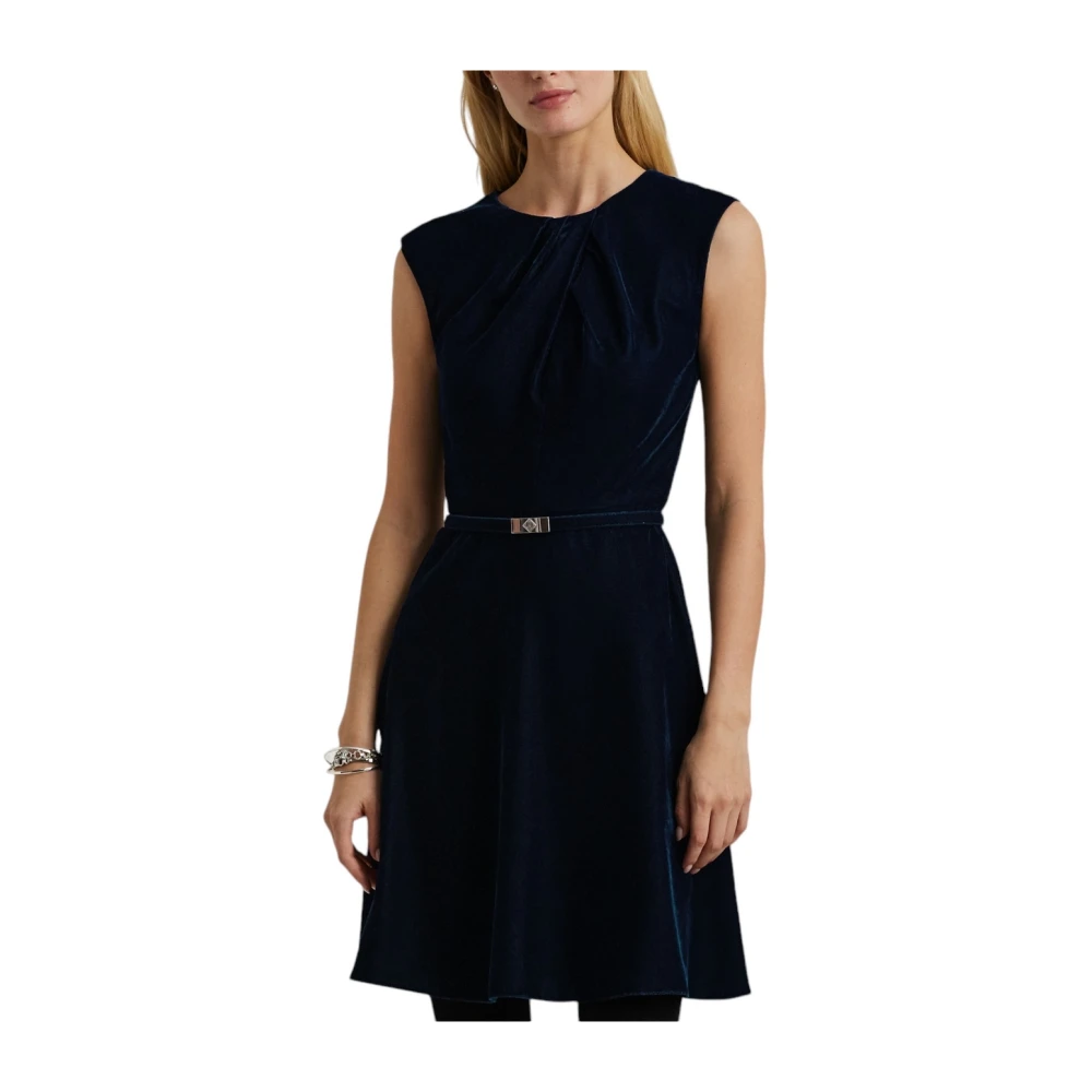 Ralph Lauren Blauwe Velvet Fit-and-Flare Jurk Blue Dames