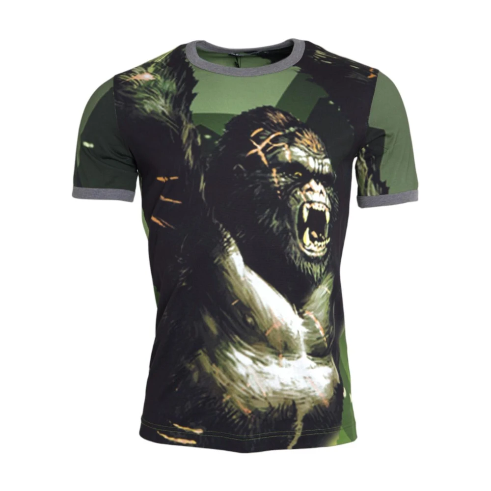 Dolce & Gabbana Animal Print Crew Neck T-Shirt - Male - T-Shirts - Green - S - Tops