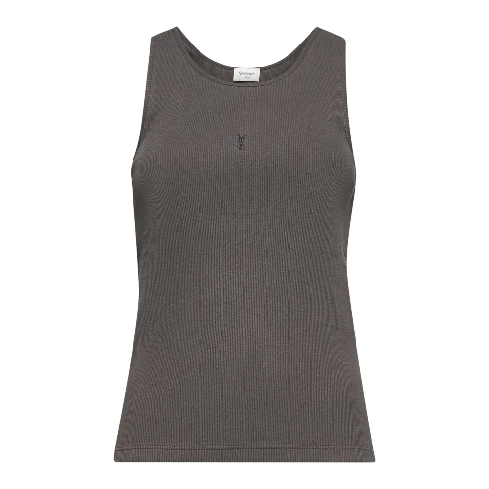 Saint Laurent Grijze Katoenen Tanktop met Cassandre Borduursel Gray Dames