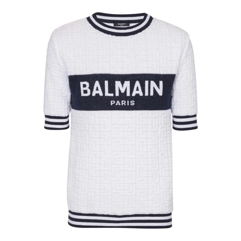 Balmain Kortemouw PB Labyrinth gebreid T-shirt White Heren