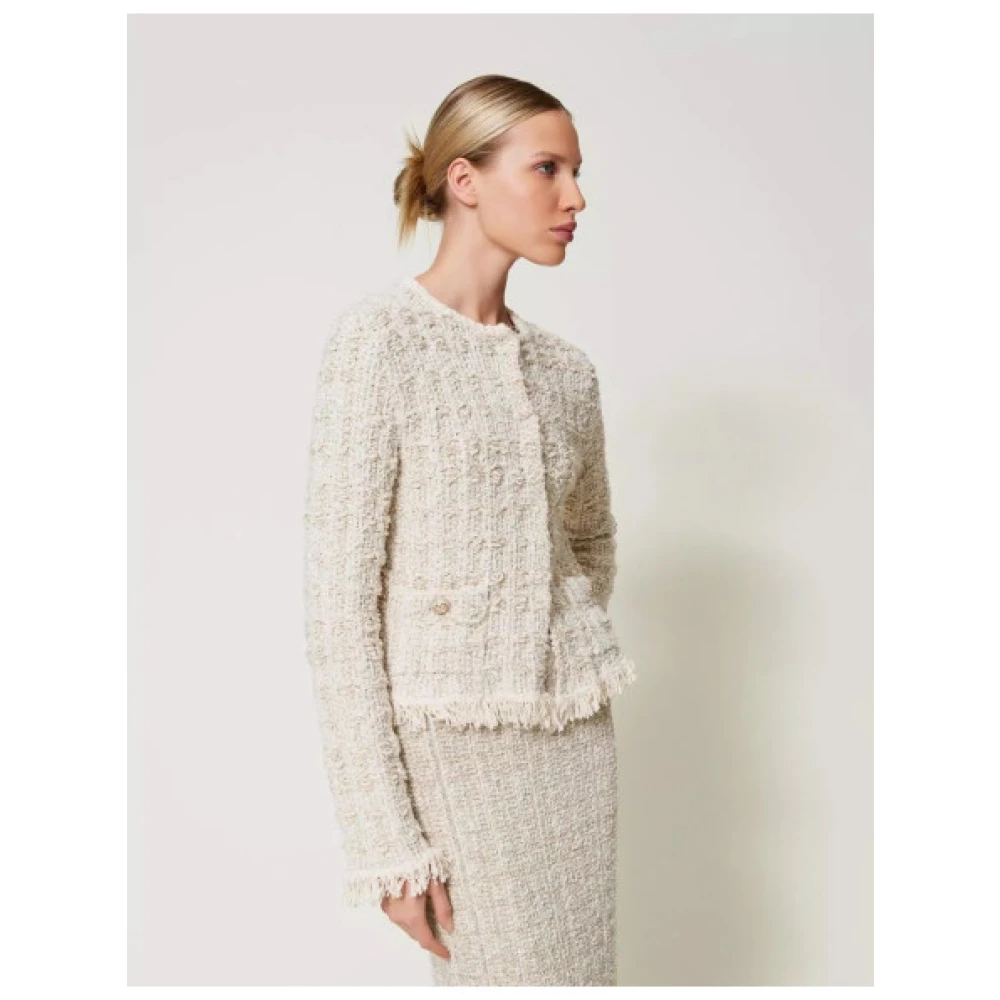 Twinset Metallic Gebreid Jasje met Juweelknopen Beige Dames