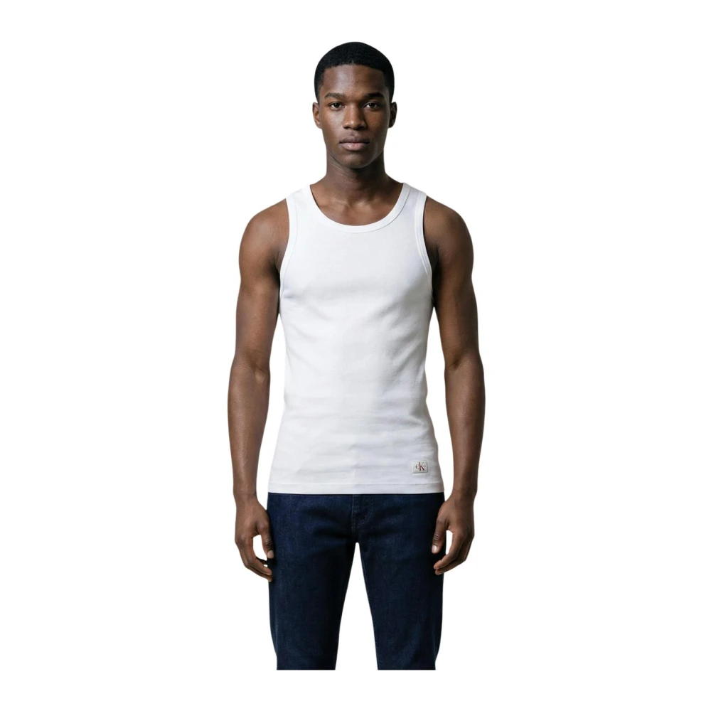 Calvin Klein Jeans Women's White Sleeveless Round Neck Tank-Top
