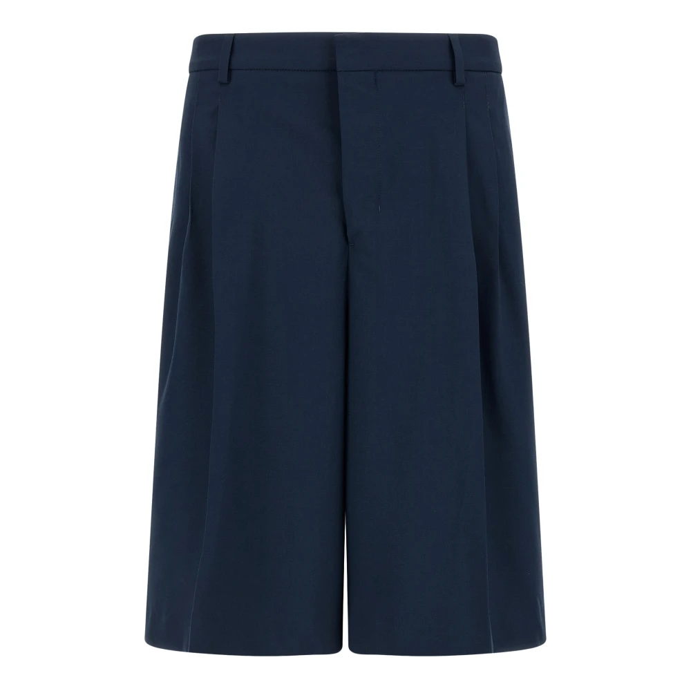 Ami Paris Men's Blue Casual Shorts, W44, Pleated Bermuda Shorts