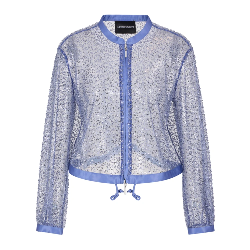 Emporio Armani Pailletten Geborduurd Tule Shirt Blue Dames