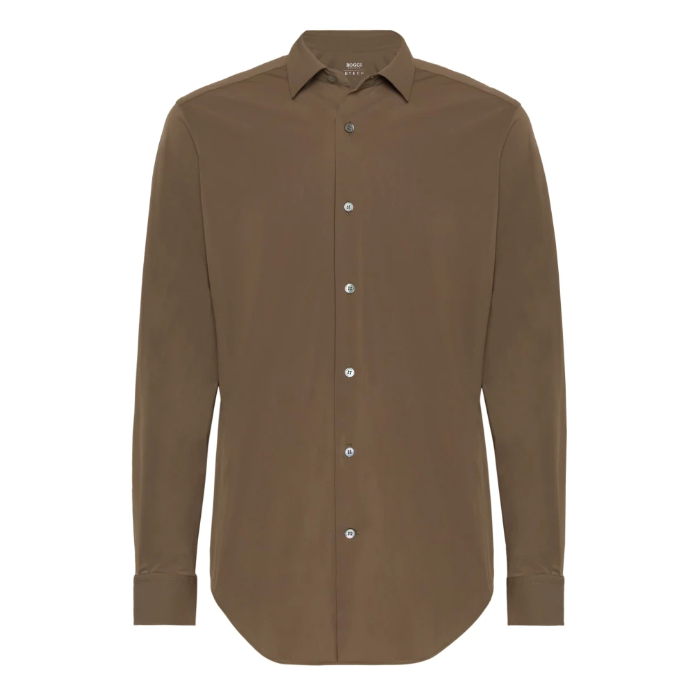 Boggi Milano Slim Fit Stretch Nylon Overhemd Brown Heren