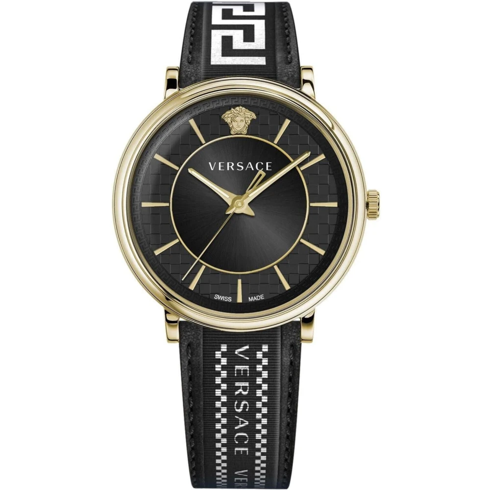 Versace Men's Black Watches, One Size, V-Circle Leather Bracelet Watch