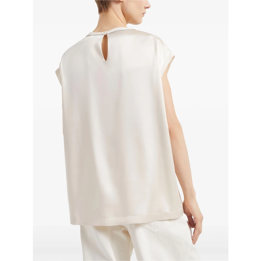 BRUNELLO CUCINELLI Zijden Stretch Trui met Monile Detail White Dames
