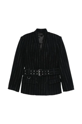 Mörkblå Pinstripe Bältesblazer