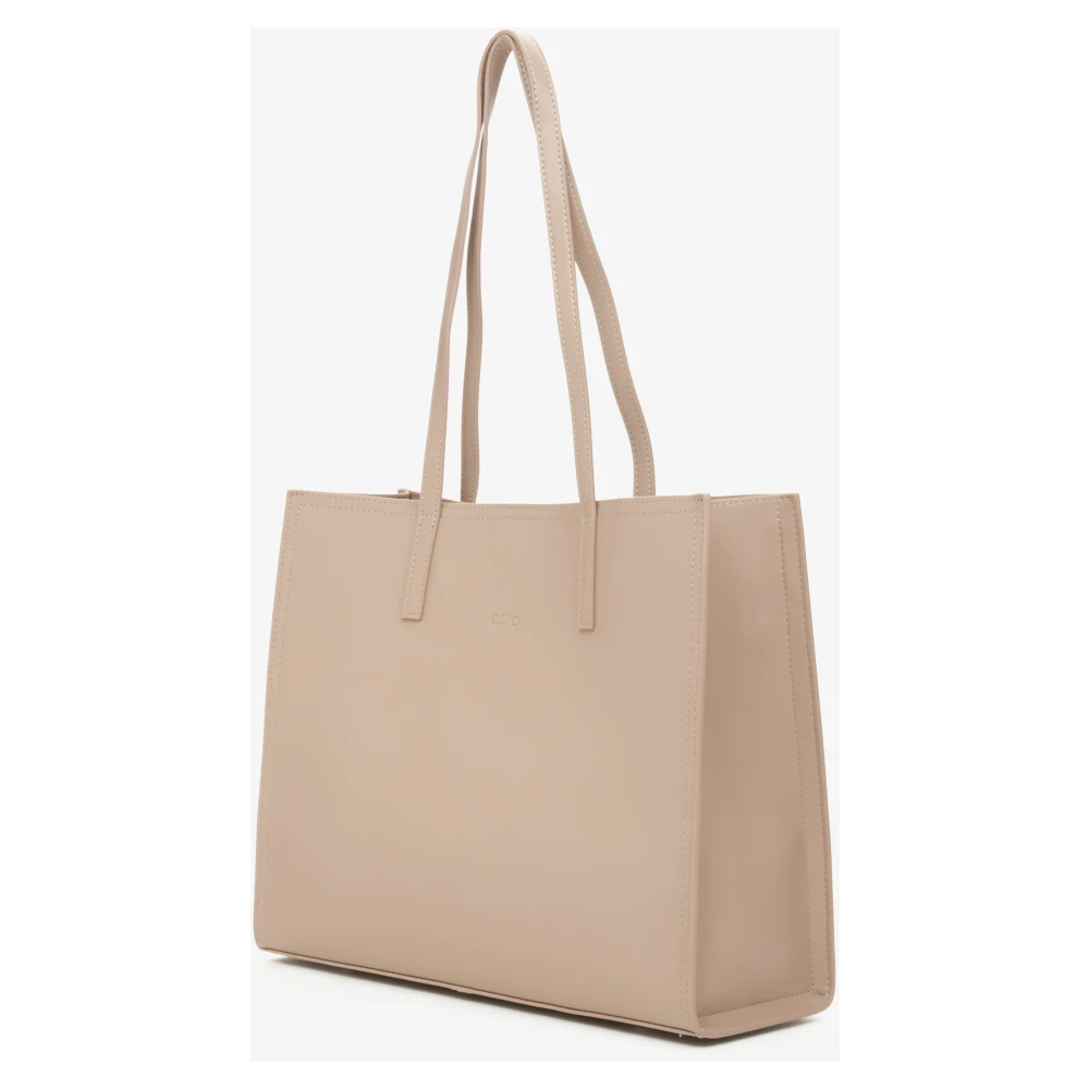 Estro Dames Beige Leren Shopper Tas Er00115665 Beige Dames