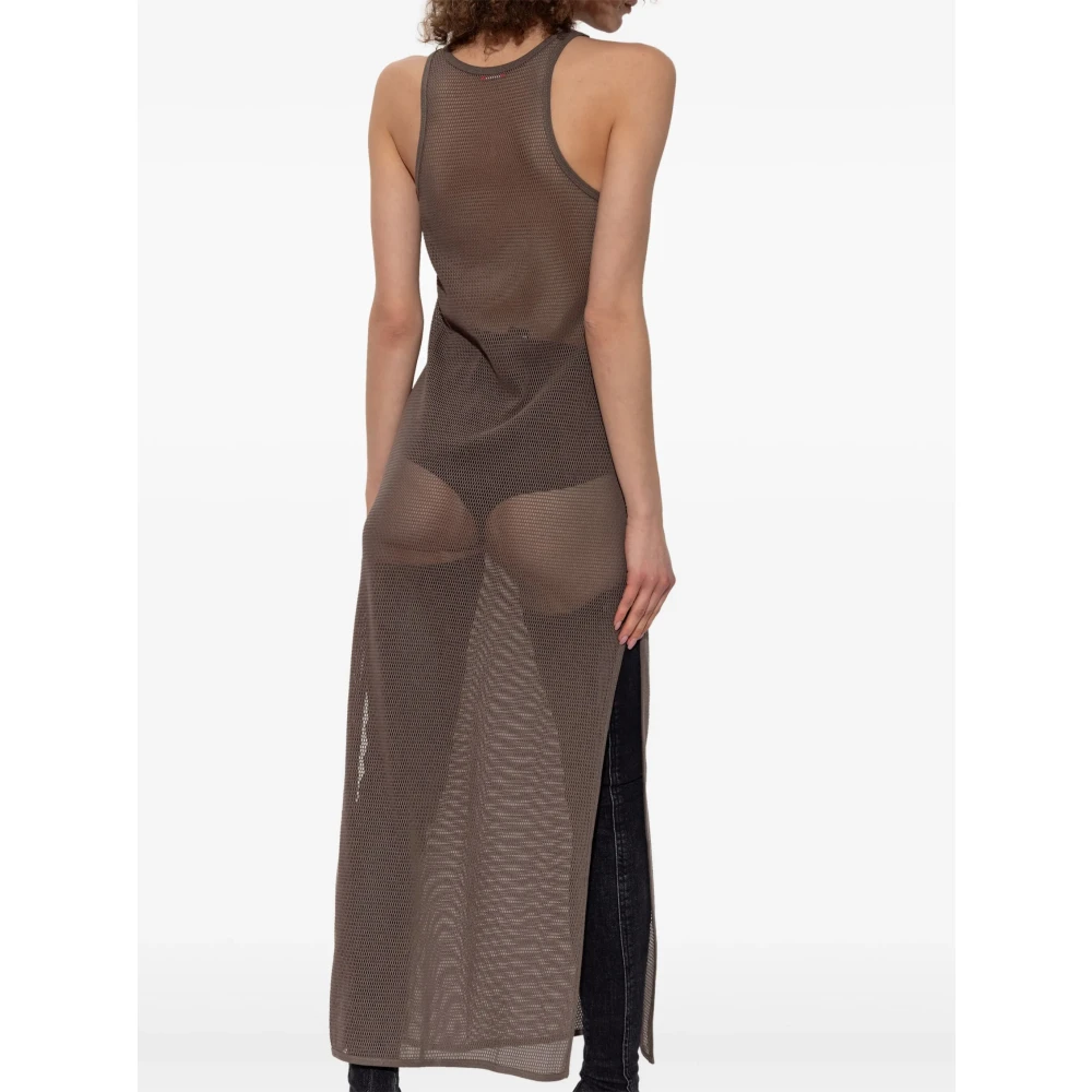 Diesel Bruine Mesh Lange Jurk met D-uitsnede Brown Dames