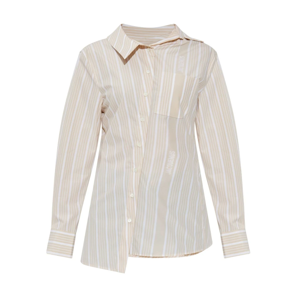 Jacquemus Geometrische Beige Shirt met Witte Strepen Beige Dames