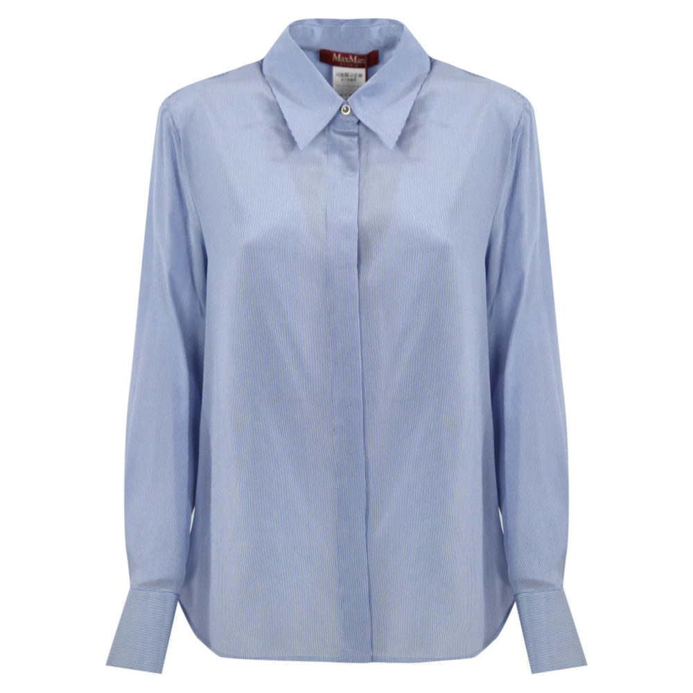 Max Mara Studio Blauwe zijden gestreepte blouse Blue Dames