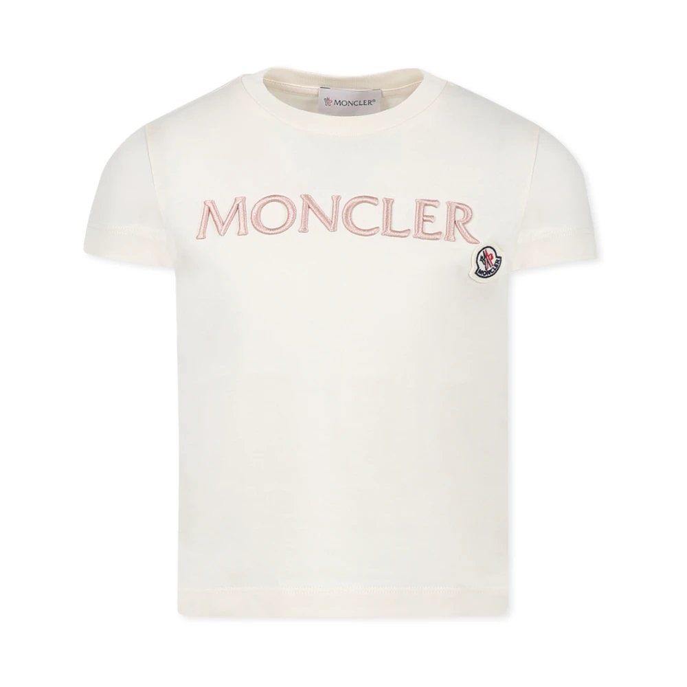 Moncler Unisex Ivory Embroidered Logo Cotton T-Shirt