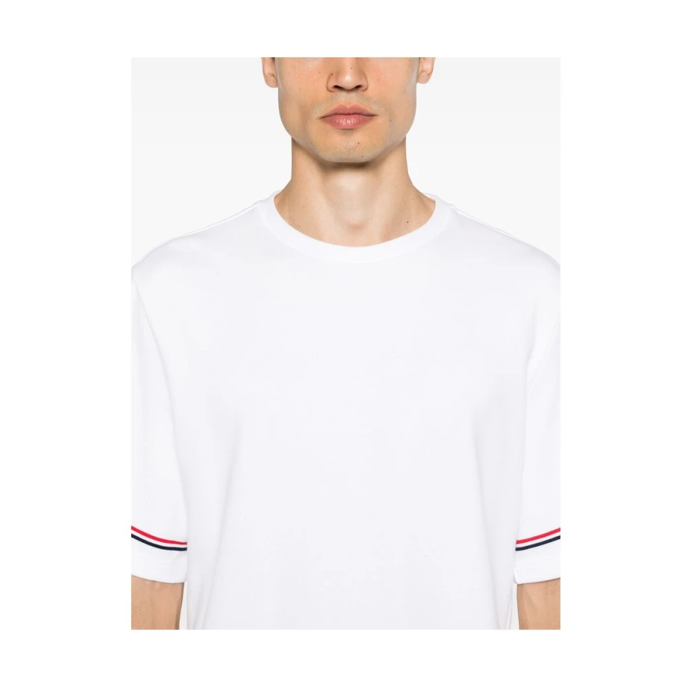 Thom Browne Gestreept Katoenen T-shirt met Logo White Heren