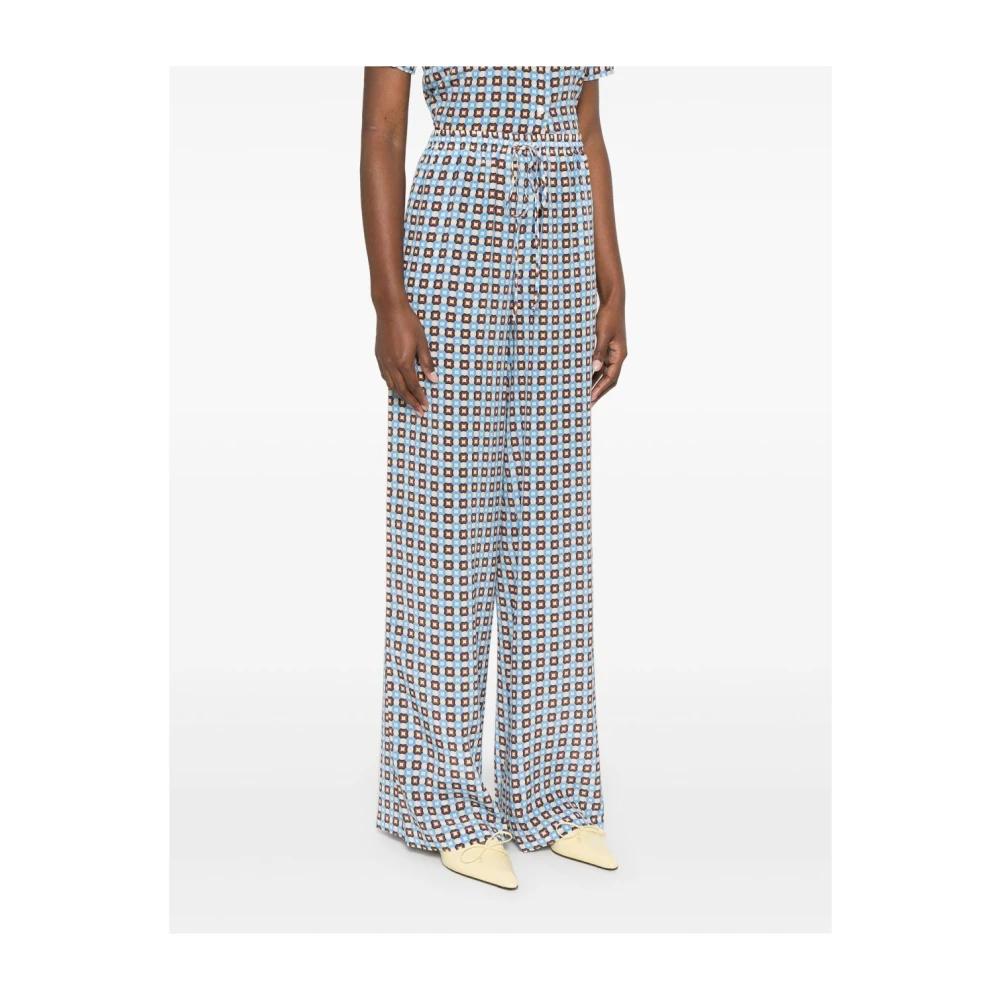 Ermanno Scervino Zijden Koord Brede Pijp Broek Blue Dames