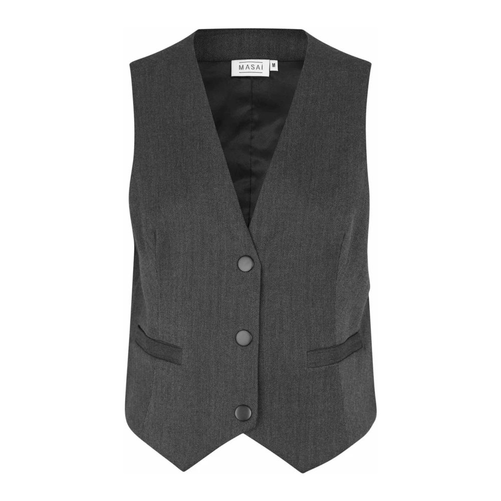 Masai Gestreepte Vest Majordyn Jas Grijs Melange Gray Dames