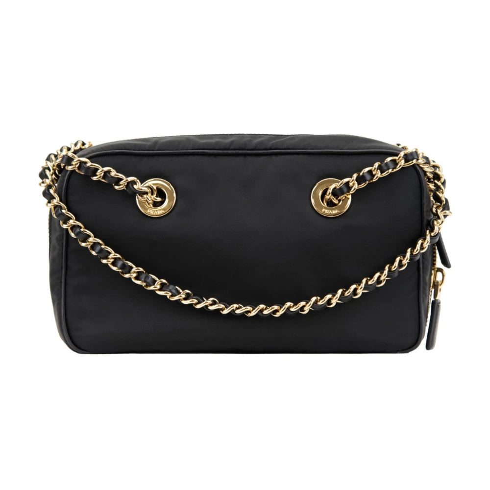 Prada Stijlvolle schoudertas voor dames met leren afwerking Black Dames