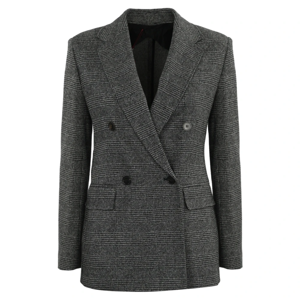 Max Mara Studio Grijze double-breasted katoenmix jas Gray Dames