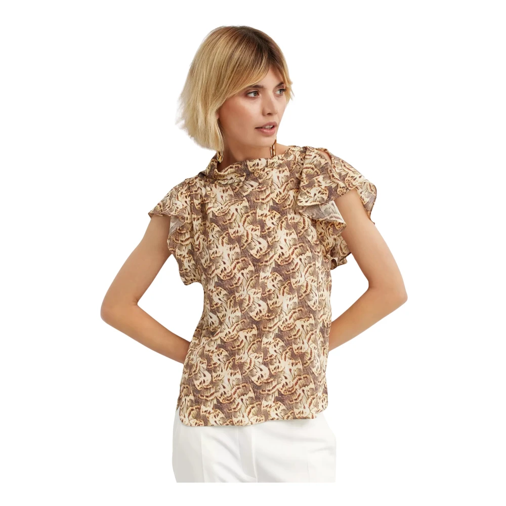 Isabel marant Zijden blouse met korte mouwen bruin motief Brown Dames