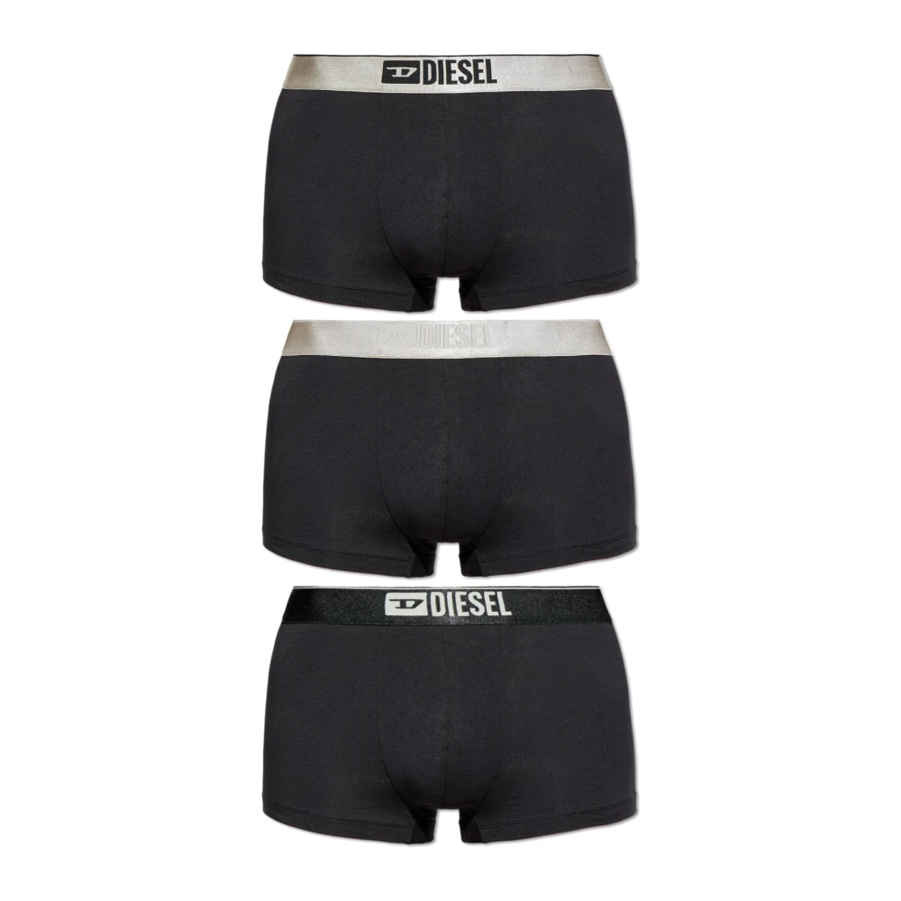 Diesel Mannelijk Zwart Ondergoed Heren, L, Katoen, Damien Boxer Briefs Drie-Pack