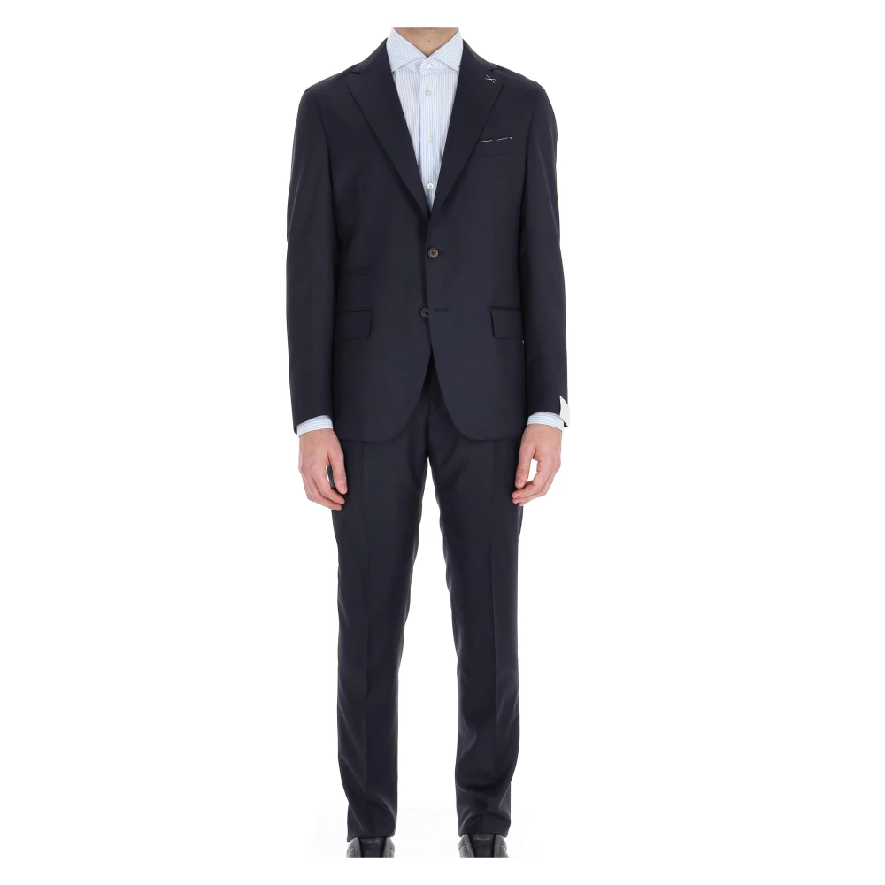 Eleventy Men's Blue Single Breasted Suits, 2XL, Single Breasted Wool Suit Set