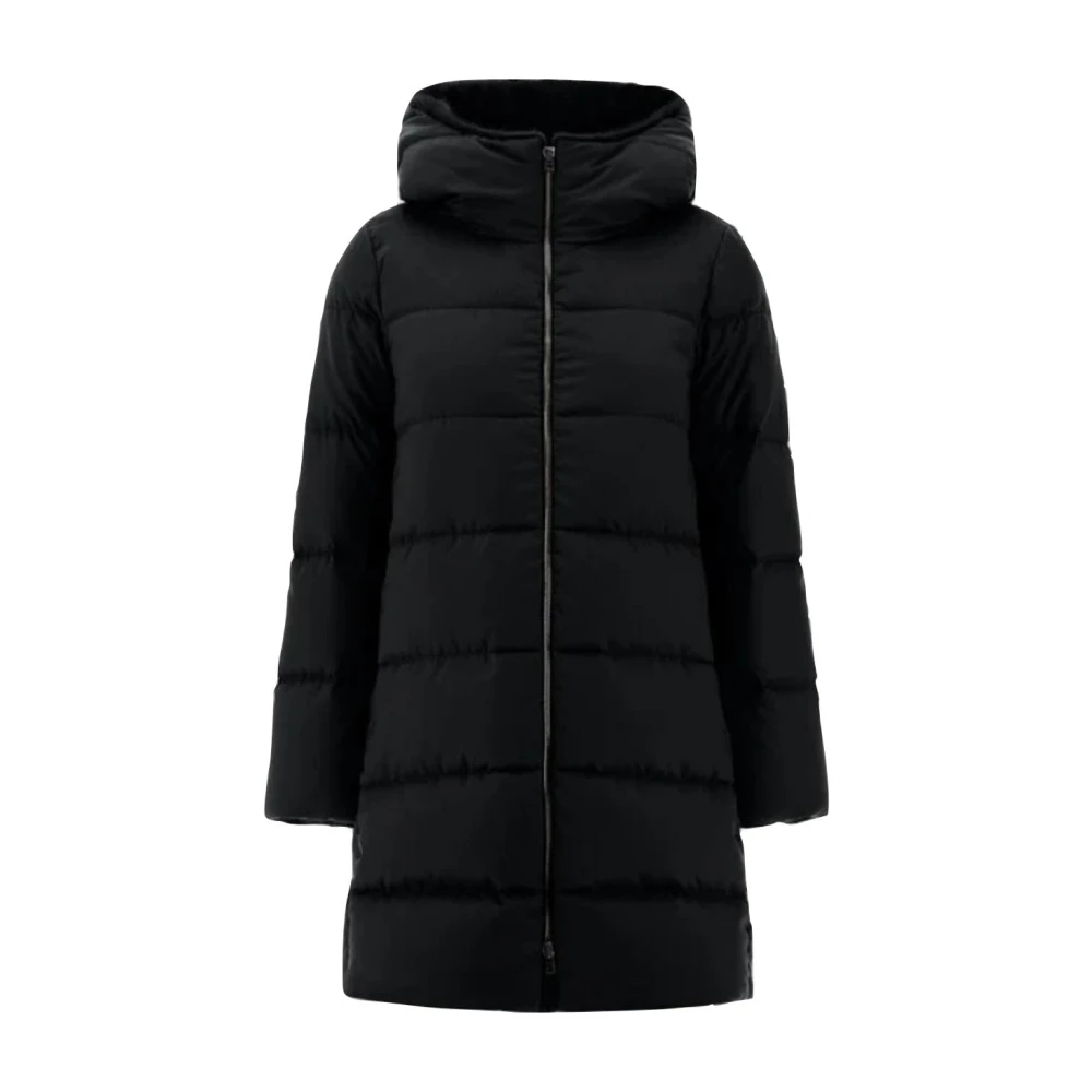 Herno A-vorm polyester jas met synthetische bont Black Dames